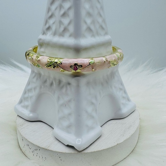 Pink Flower Enamel Cloisonne Bracelet Bangle - Picture 6 of 7